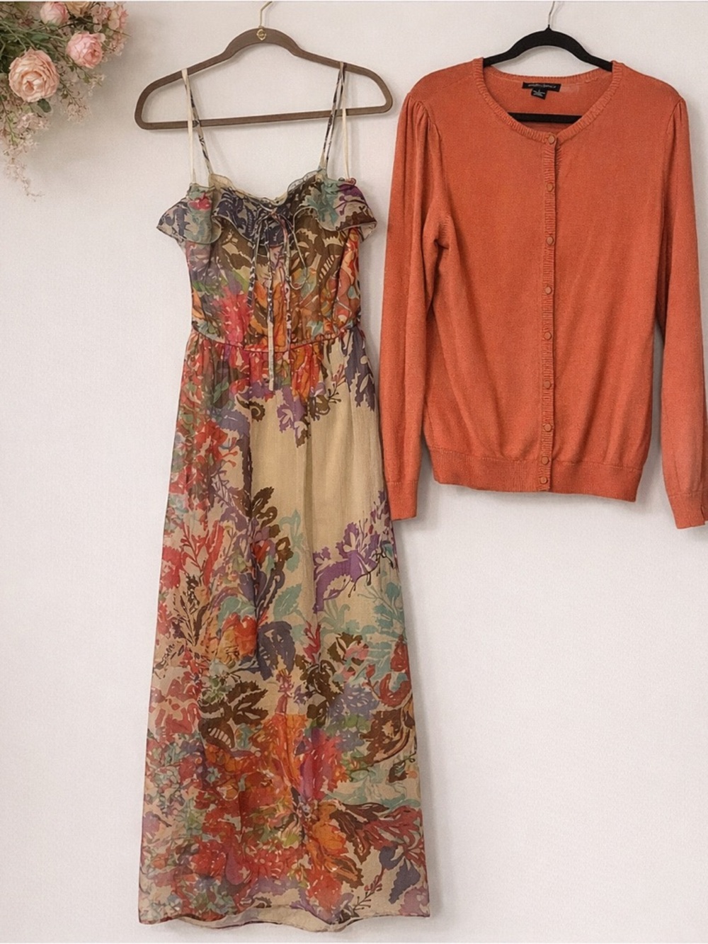 Floral Maxi Dress + Coral Button Cardigan Set